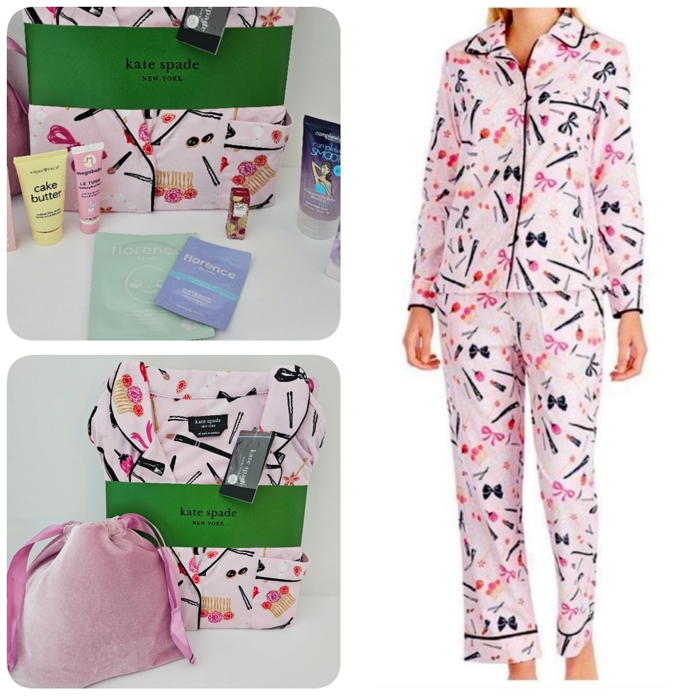 Kate Spade Pajamas XL"All Dolled Up"+ Pink Bag-Skin Care/Makeup. Gift Mom Day!